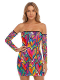 Colorful bodycon dress featuring vibrant heart patterns, perfect for pairing with lace-up dress boots women