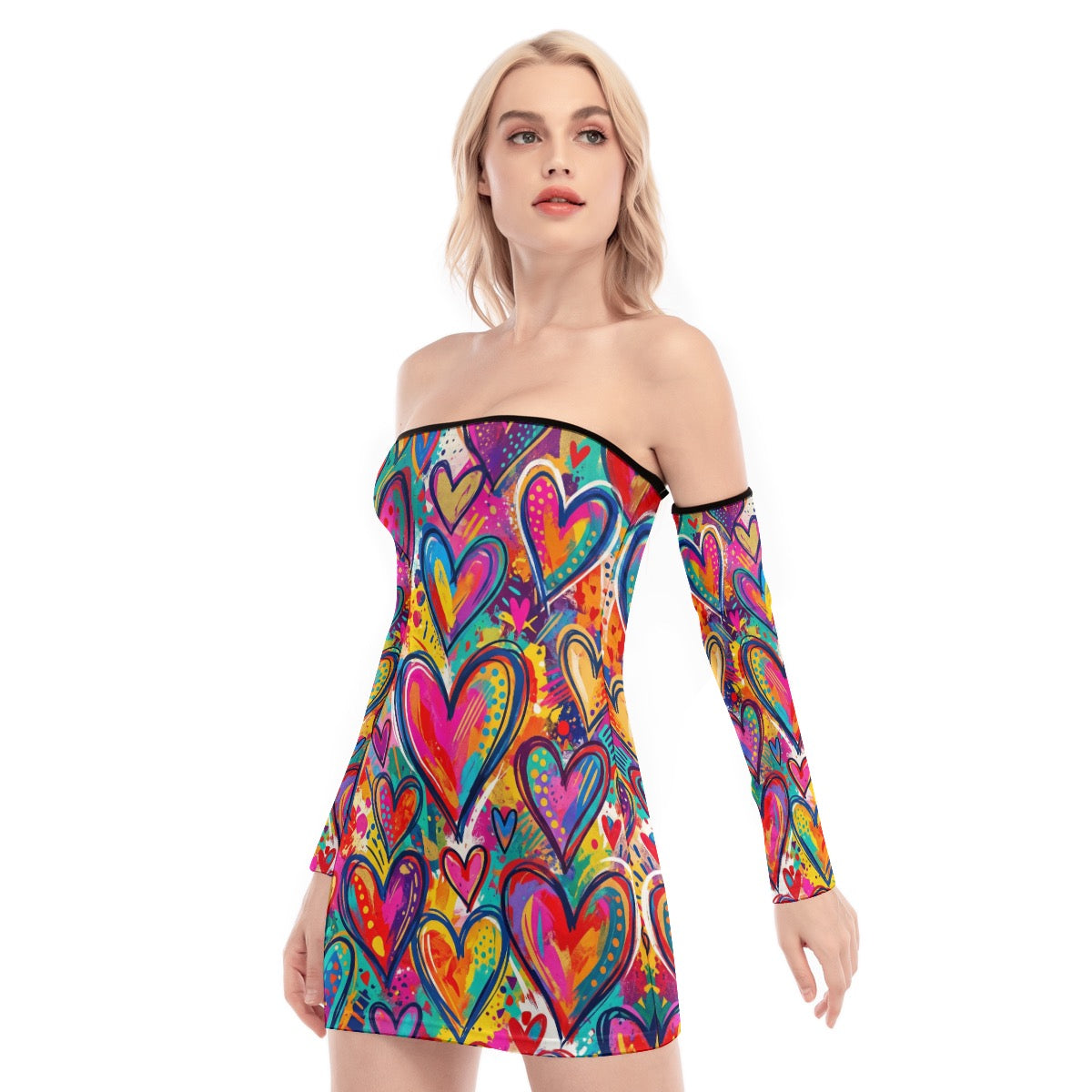 Colorful heart-patterned bodycon dress perfect for pairing with lace-up dress boots women