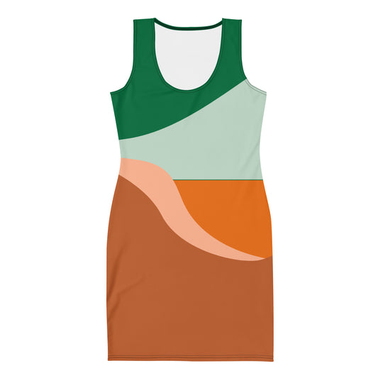 LuckeLadybug color block bodycon dress for women with green, light blue, orange, and brown sections