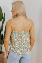 White Boho Floral Spaghetti Strap Ruffle Summer Tank Top