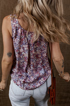 Yellow Boho Floral Pleated Buttoned Front Tank Top