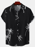 LuckeLadybug LLC ladies tropical shirt in black with white palm tree print and short sleeves