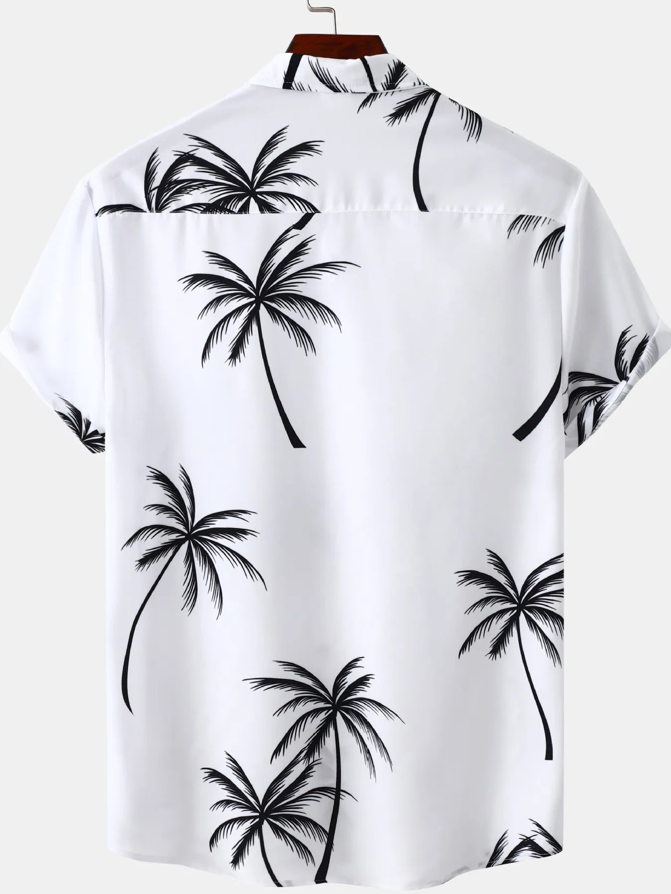 LuckeLadybug LLC ladies tropical shirt with a stylish palm tree print on a white background