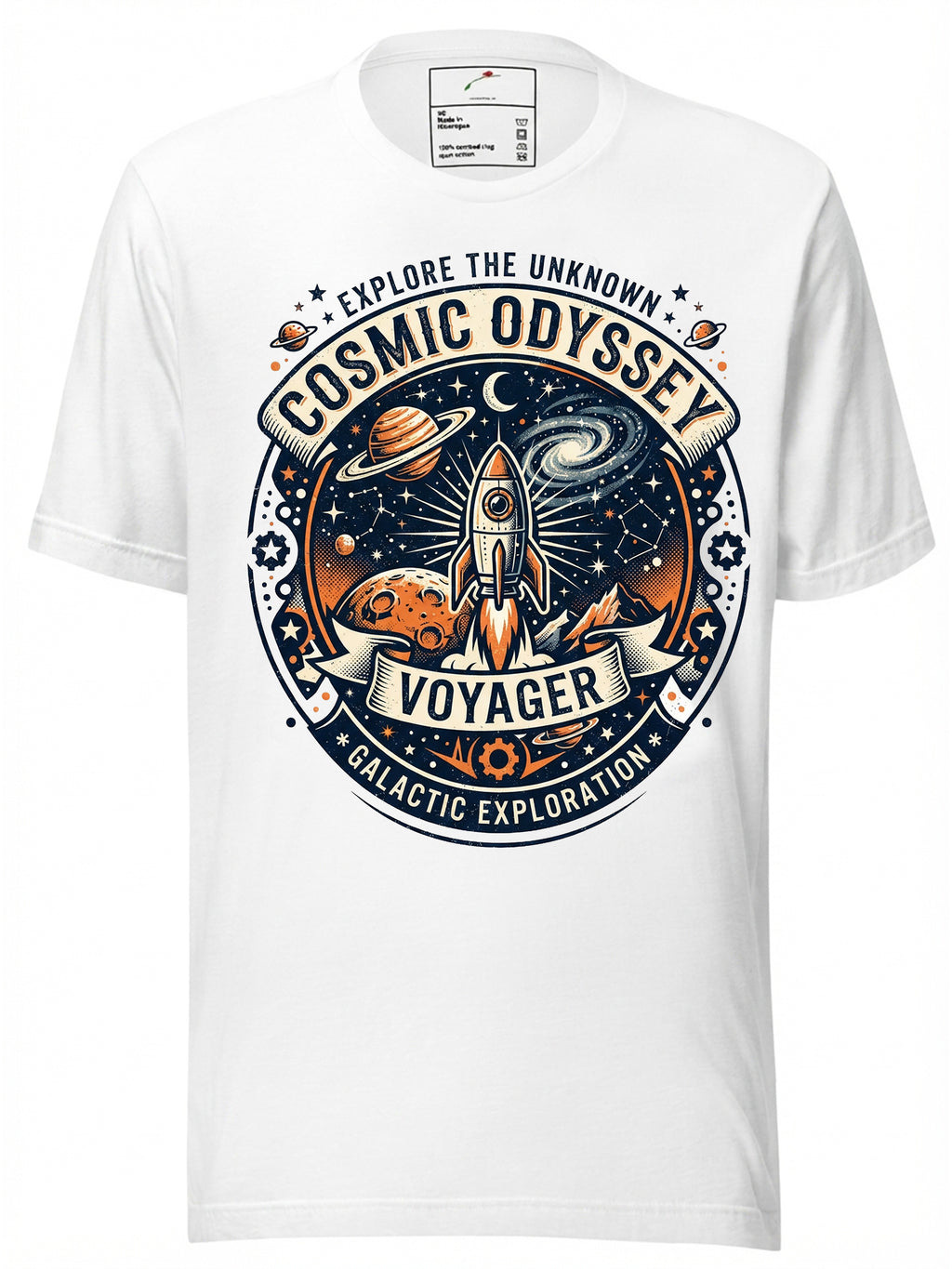 Cosmic Odyssey Voyager T-Shirt featuring a space rocket design for fans of las vegas raiders