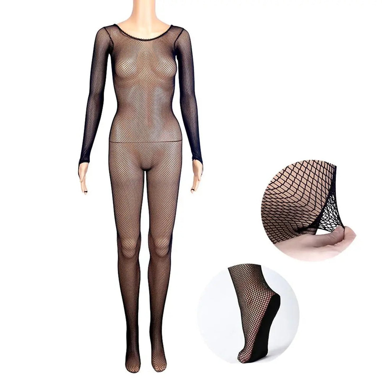LuckeLadybug LLC Latin ballroom fishnet jumpsuit in black, full body coverage ideal for dance performances