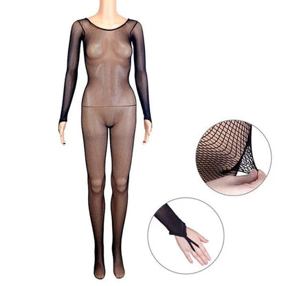 LuckeLadybug LLC Latin ballroom fishnet jumpsuit for dance performances and costume wear