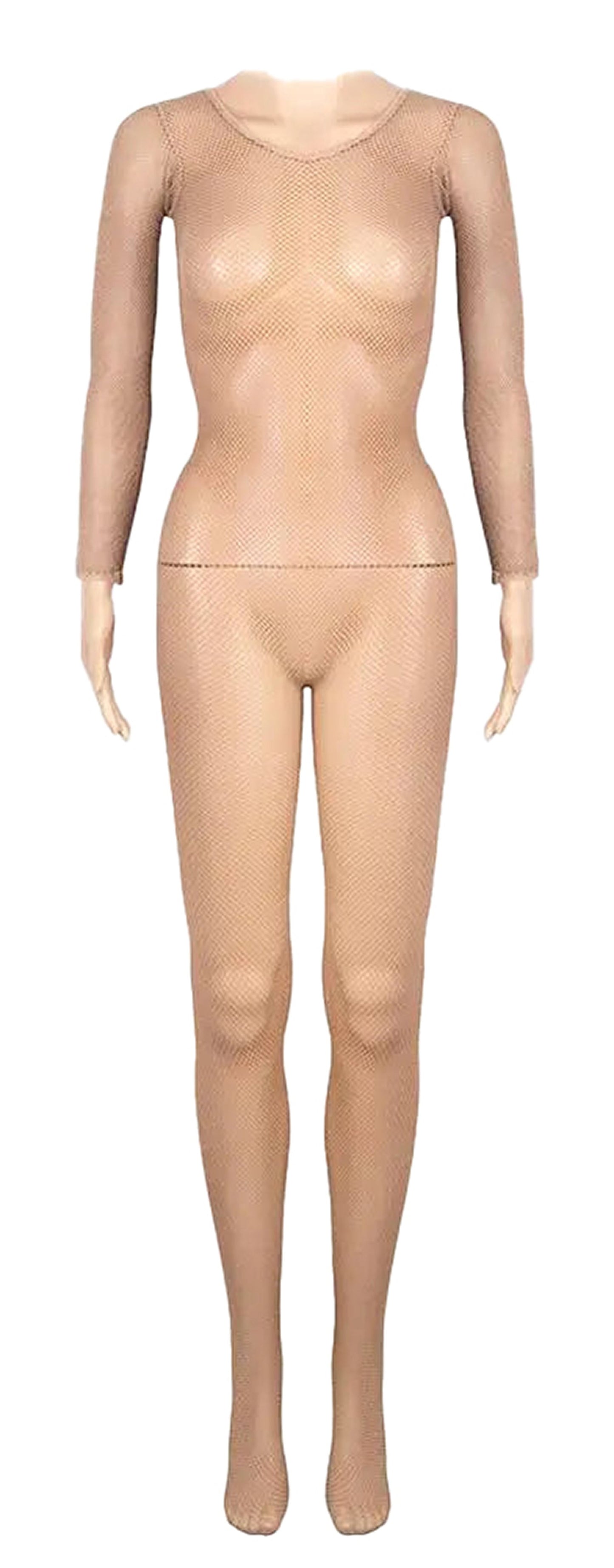 LuckeLadybug LLC Latin ballroom fishnet jumpsuit with long sleeves for dance performances