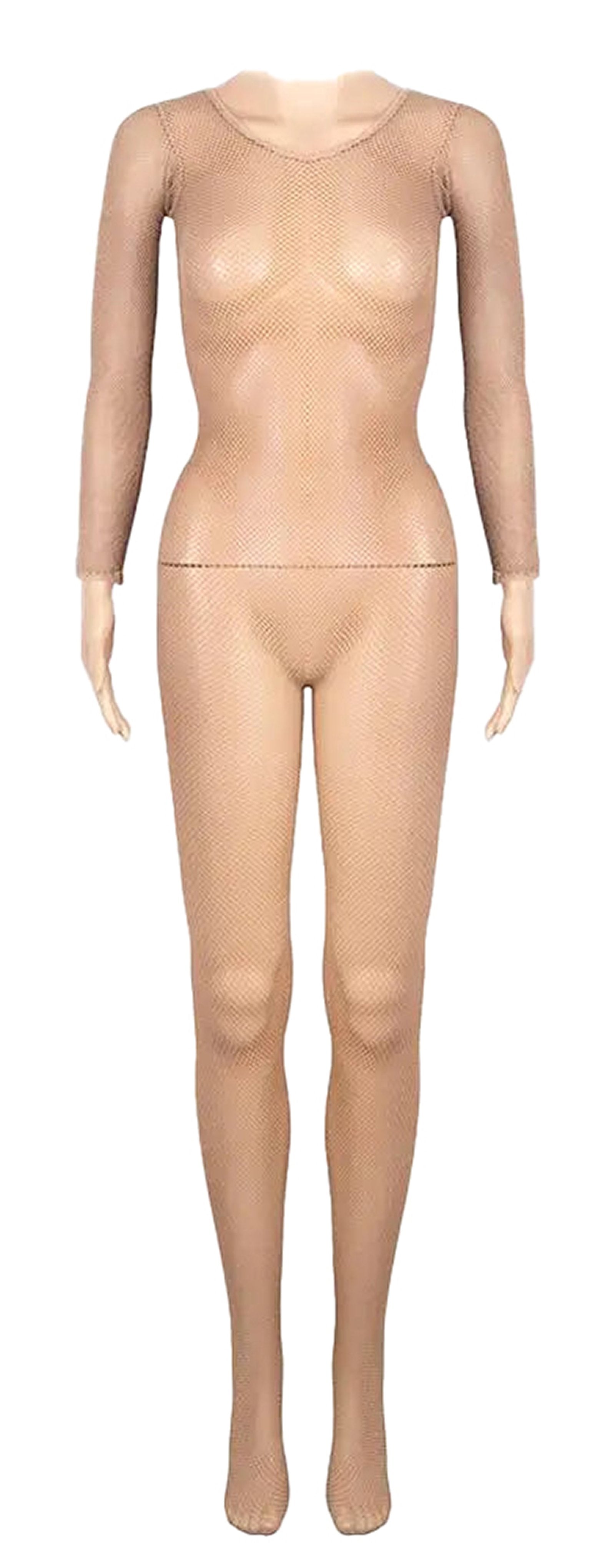 LuckeLadybug LLC Latin ballroom fishnet jumpsuit with long sleeves for dance performances