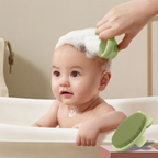 LuckeLadybug Baby Bath Kit with gentle shampoo scrubber and laundry care symbols for safe washing