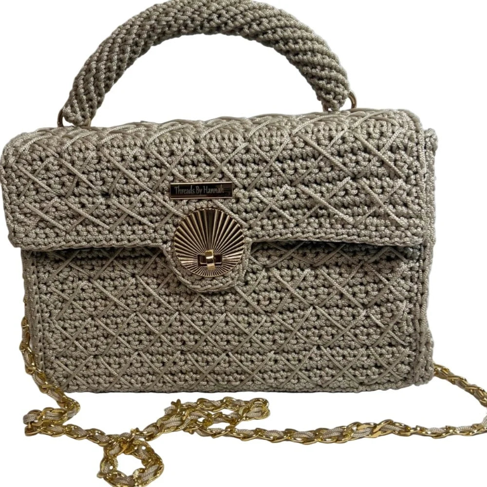 ThreadsByHannah Woven Clutch with Chain Strap, perfect leather crossbody mini bag for stylish outings