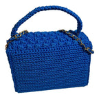 Handmade leather handbag handmade in vibrant blue with a stylish chain handle