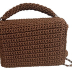 Brown Woven Clutch Bag with Handle and Chain Strap for Stylish Accessories, featuring a leather woven purse design