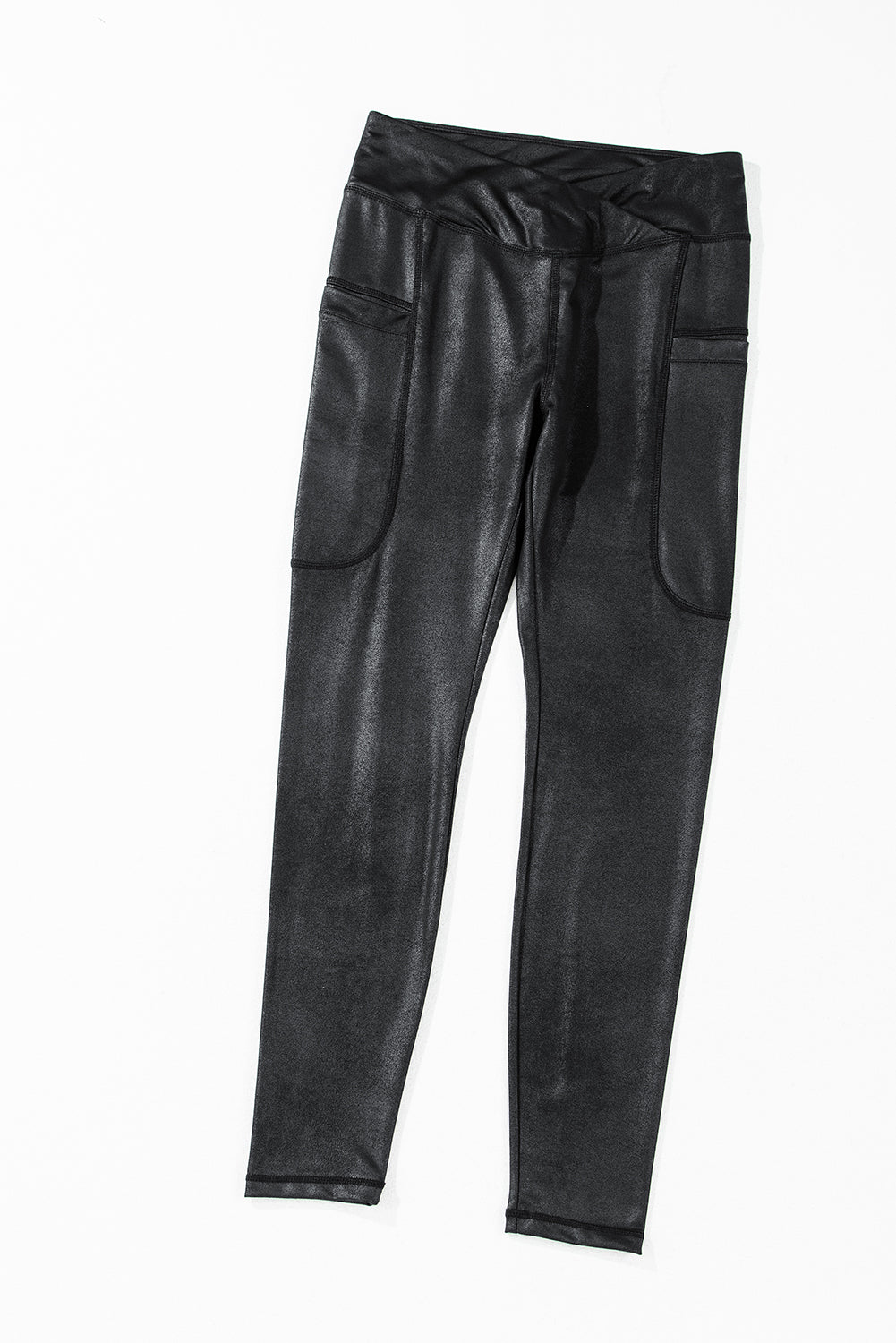 Black leggings high waist with pockets and a sleek, shiny finish for stylish comfort