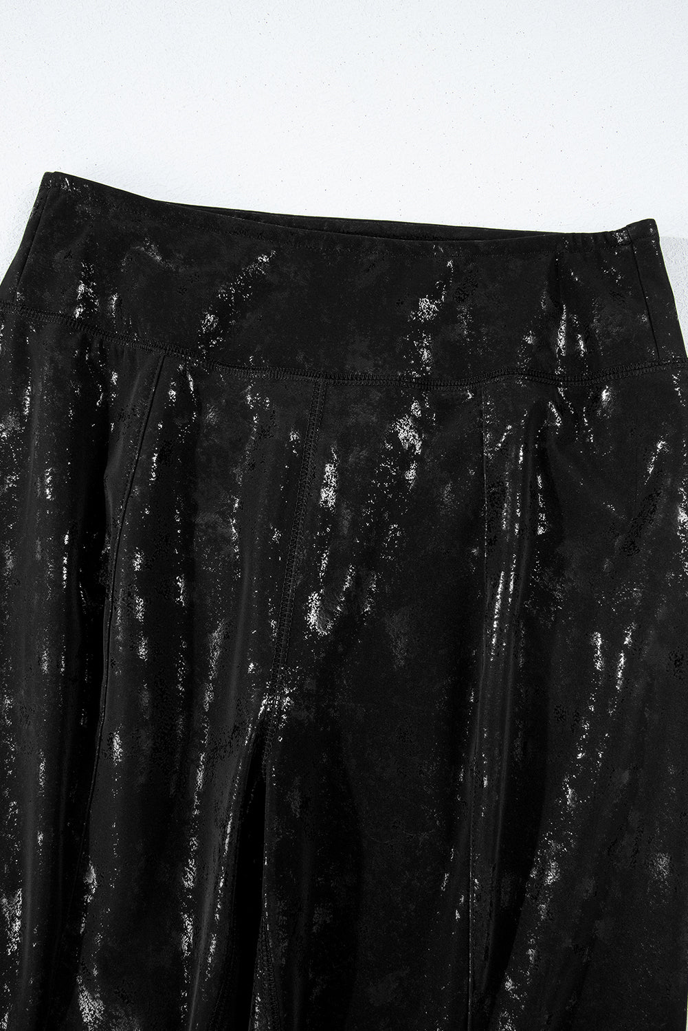 LuckeLadybug LLC leggings high waist in shiny black fabric for a flattering fit