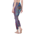 Colorful women's leggings featuring a unique blue and orange geometric design from LuckeLadybug