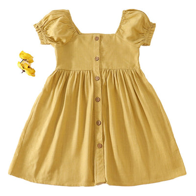 Adorable Lemon Linen Button Dress: Perfect Pick For Your Little Sunshine - LuckeLadybug LLC