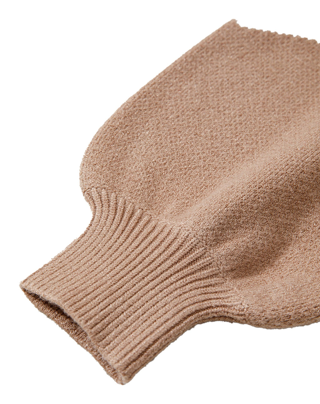 Soft taupe fabric of the leopard print color block sweater with ribbed cuffs