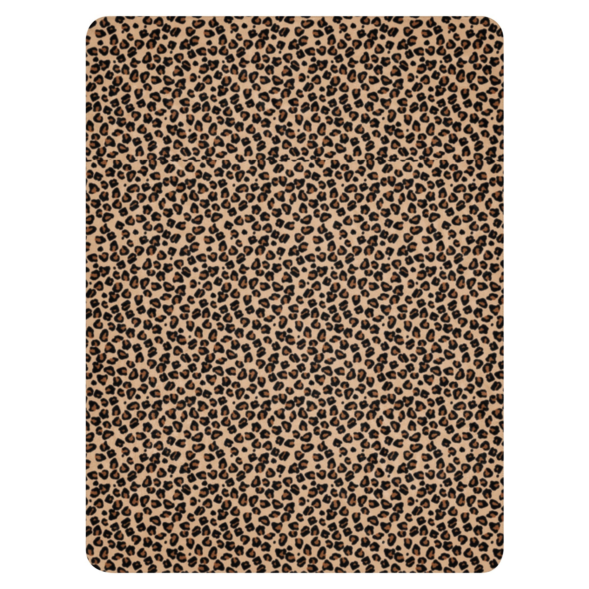 LuckeLadybug leopard print sherpa blanket with soft cozy fabric and warm brown and black spots design