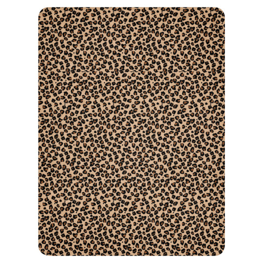 LuckeLadybug leopard print sherpa blanket with soft cozy fabric and warm brown and black spots design