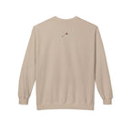 LuckeLadybug beige sweatshirt with small ladybug design on back let them butterfly sweater