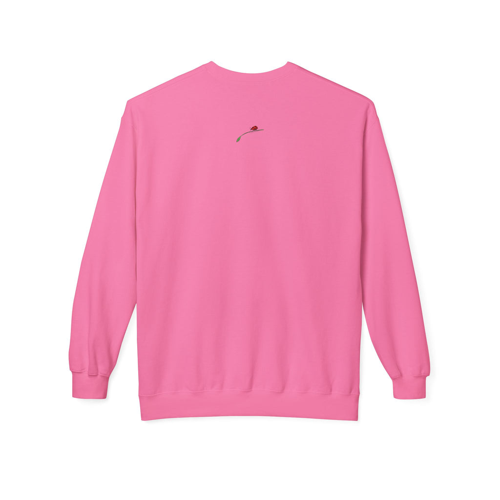 Pink LuckeLadybug let them butterfly sweater with small rose detail on back