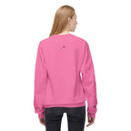 Back view of pink let them butterfly sweater by LuckeLadybug worn by woman with long blonde hair