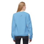 LuckeLadybug let them butterfly sweater in blue shown from the back with small rose detail