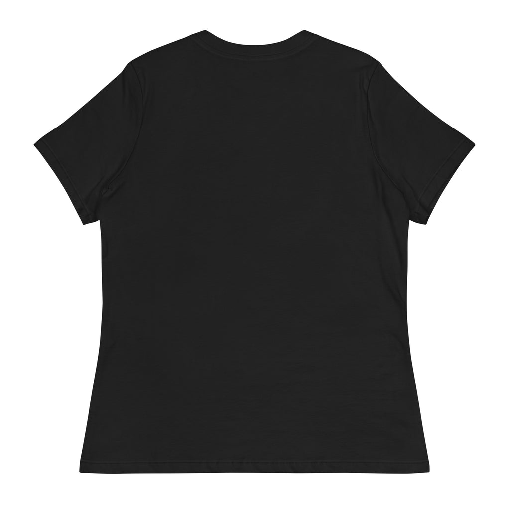Black plain let them words t-shirt for women by LuckeLadybug, back view with short sleeves