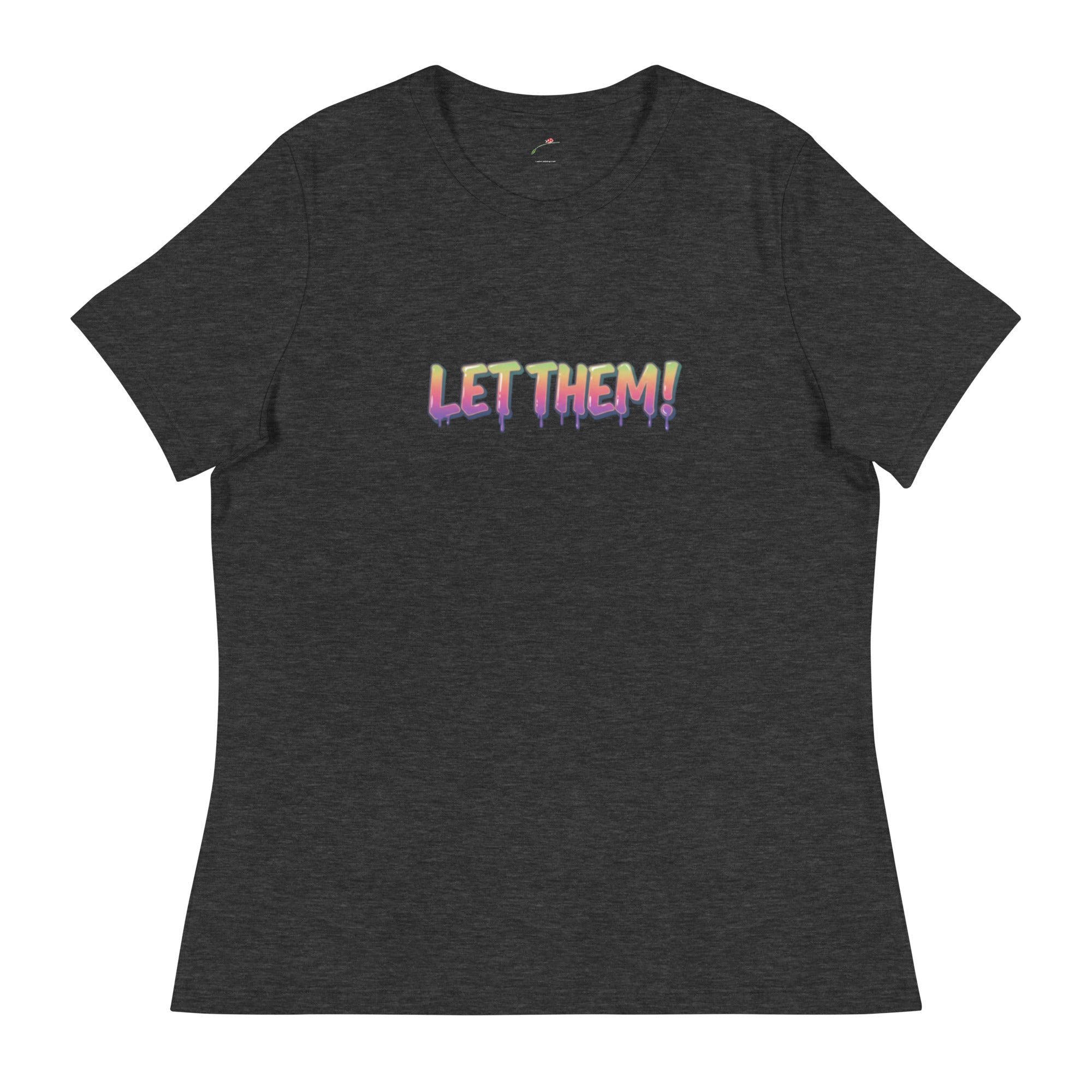 LuckeLadybug let them words t-shirt for women in dark gray with colorful text design