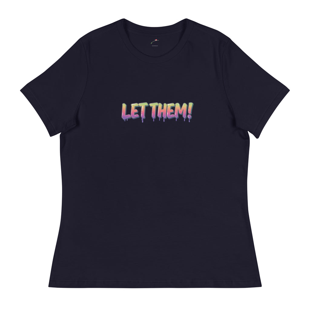 LuckeLadybug black let them words t-shirt for women with colorful dripping text design