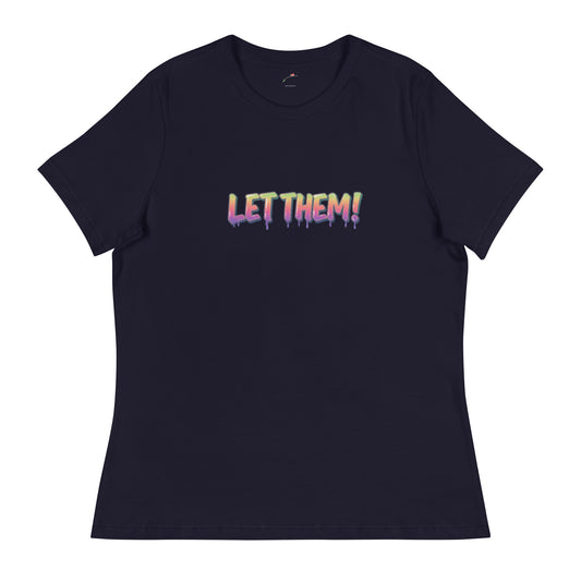 LuckeLadybug black let them words t-shirt for women with colorful dripping text design