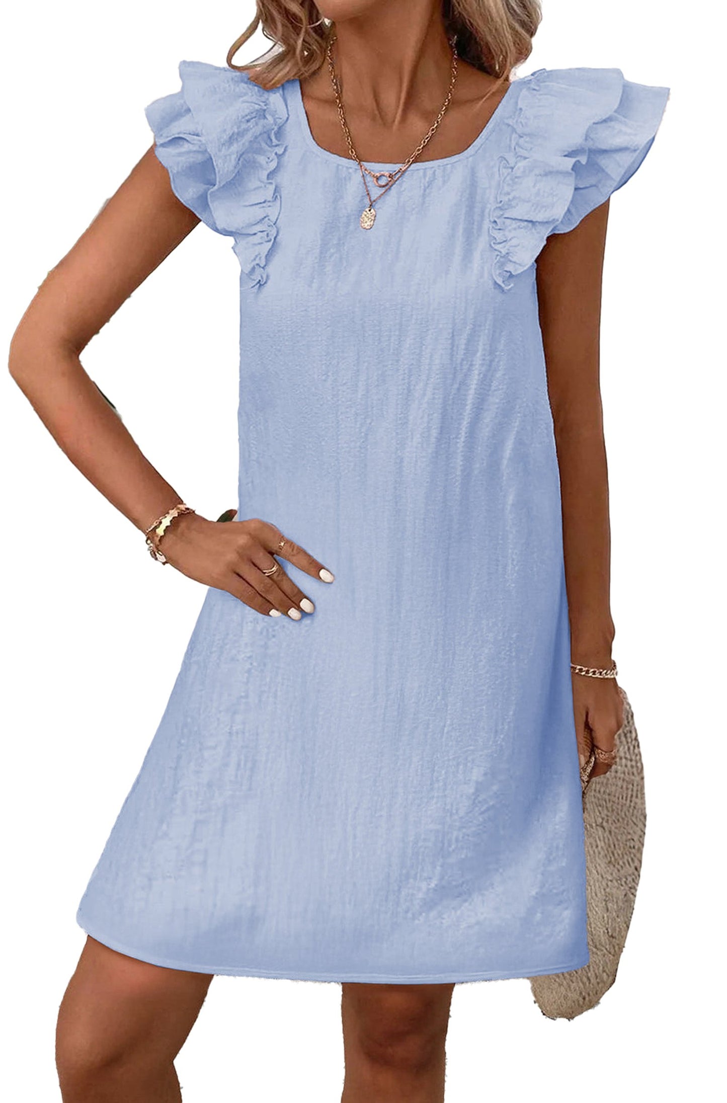 LuckeLadybug light pink flutter sleeve mini dress perfect for summer outings and casual events