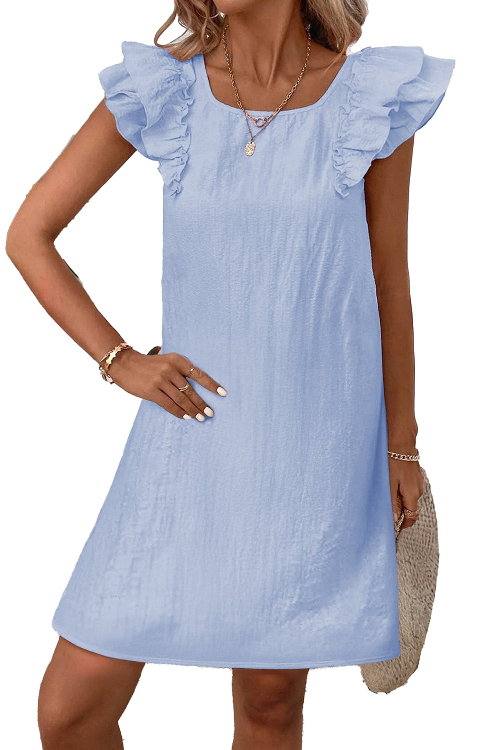 LuckeLadybug light pink flutter sleeve mini dress perfect for summer outings and casual events