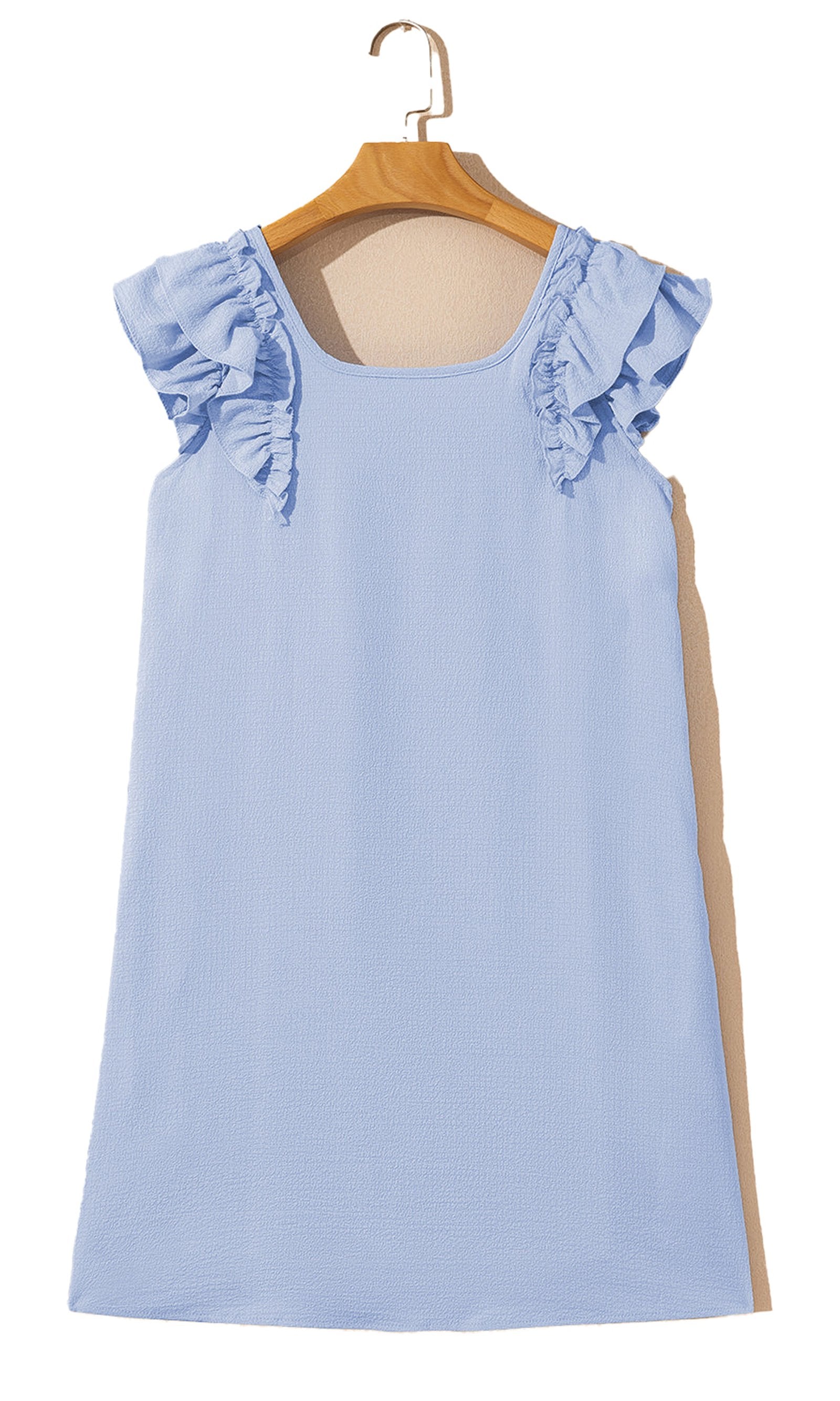 LuckeLadybug light pink flutter sleeve mini dress featuring delicate ruffled sleeves and a flattering silhouette