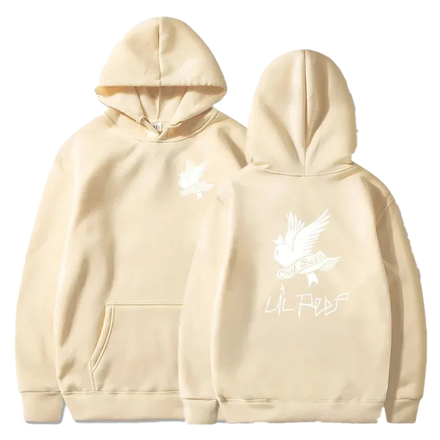 Cream Lil Peep hoodie for men and women with front and back graphic designs