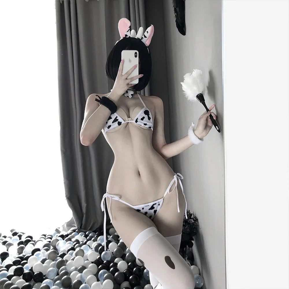 Cow Print Lingerie Set for Playful Nights