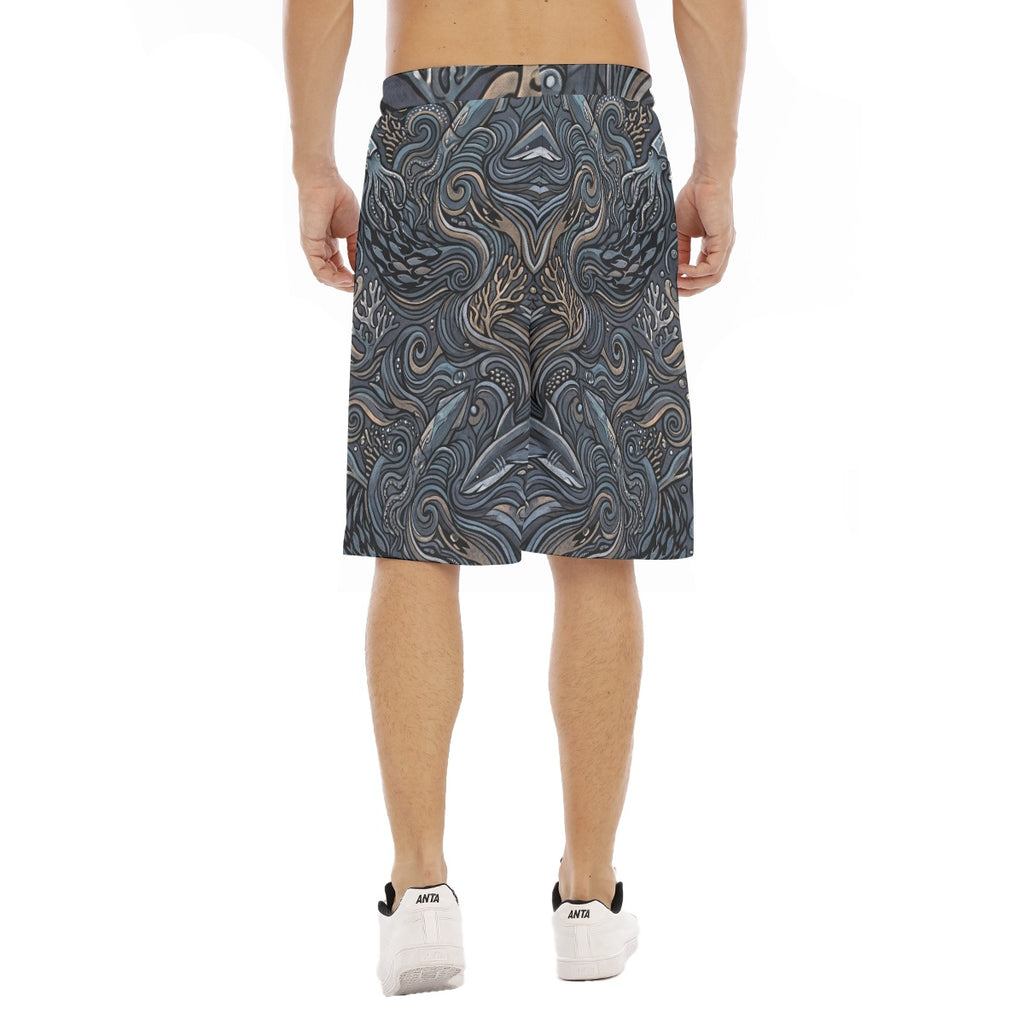 Men’s LuckeLadybug shorts featuring a swirling marine design inspired by loggerhead marine life center