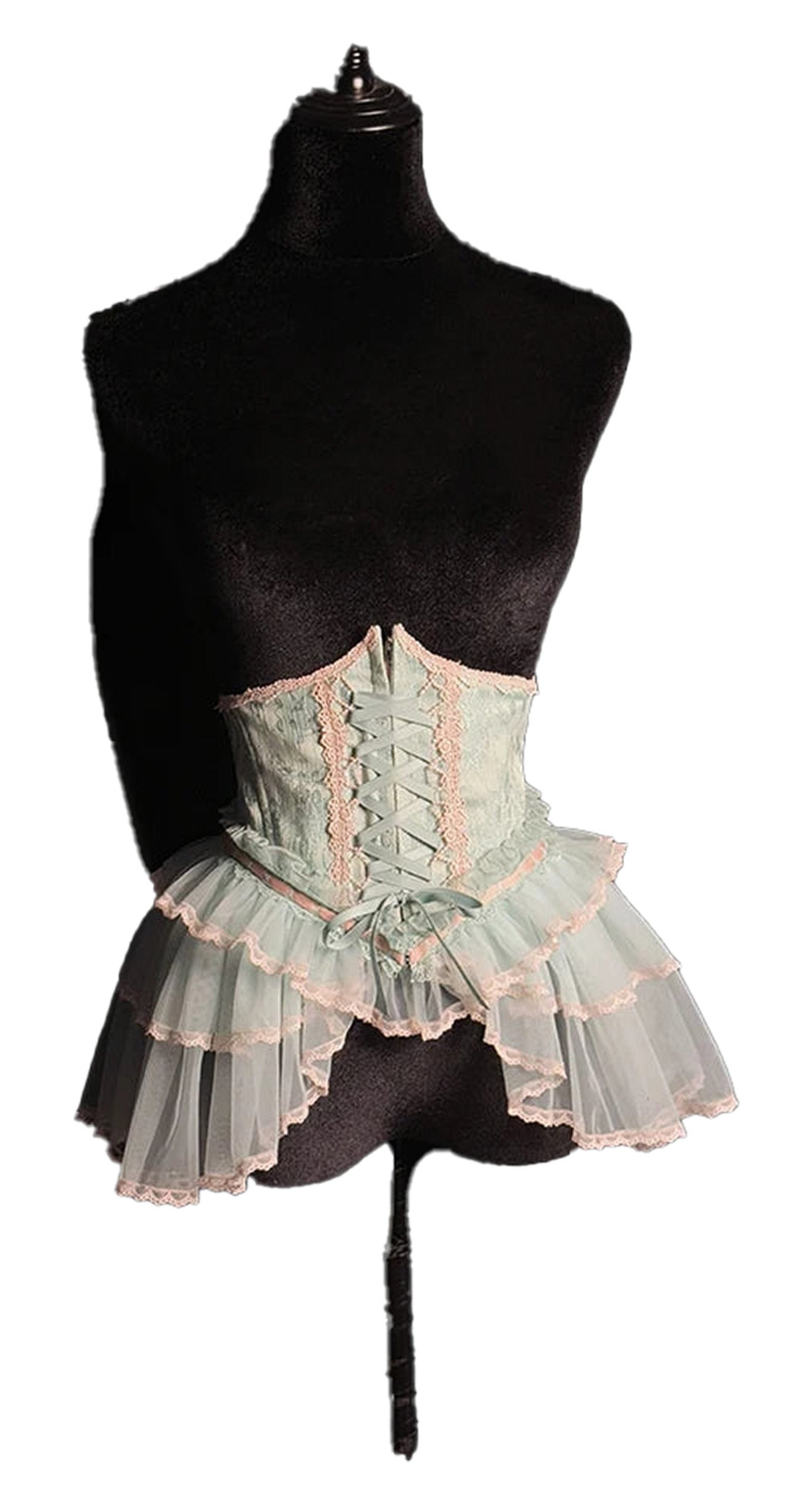 Mint Green Sweet Lolita Corset Skirt with Ruffled Layers and Lace Trim for Fashion Enthusiasts