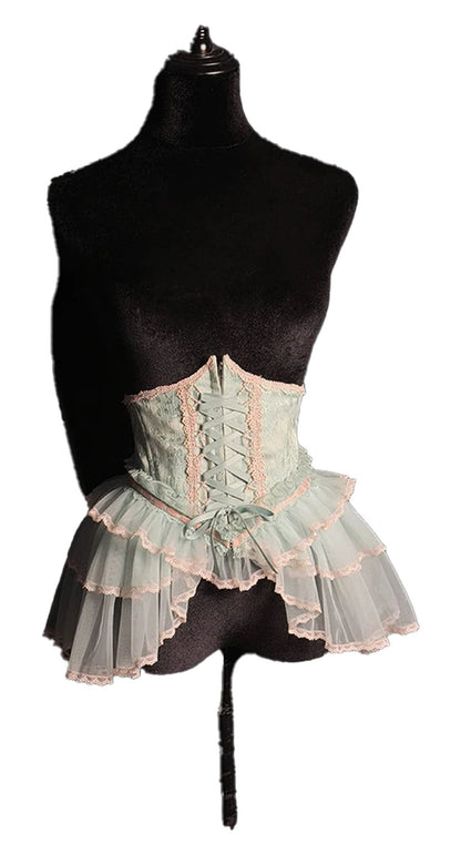 Mint Green Sweet Lolita Corset Skirt with Ruffled Layers and Lace Trim for Fashion Enthusiasts