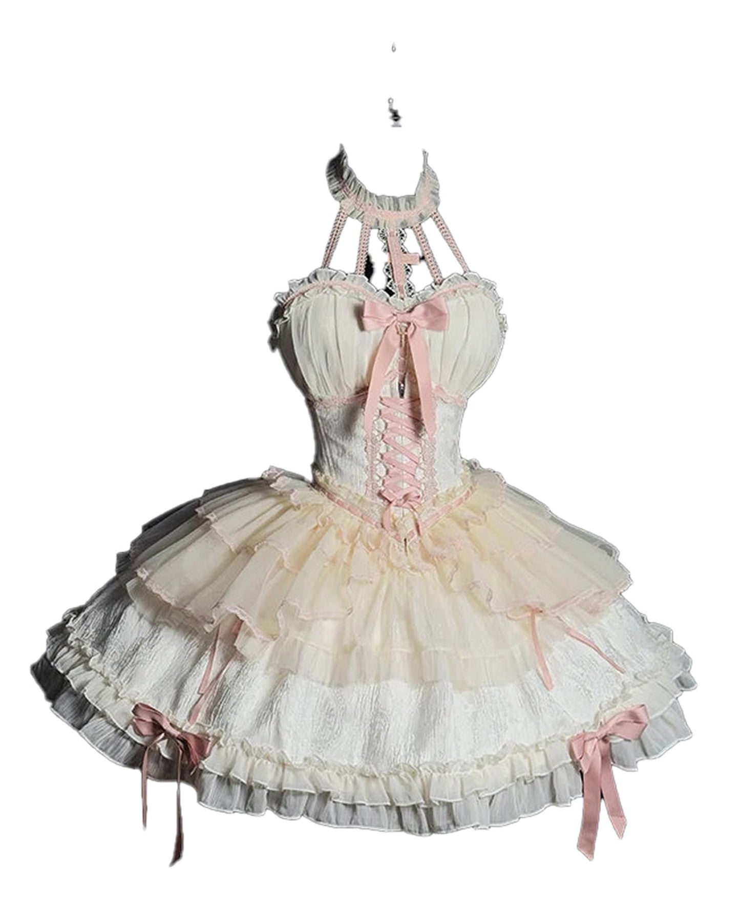 Elegant sweet lolita corset skirt in pastel colors with ruffles and ribbon detailing
