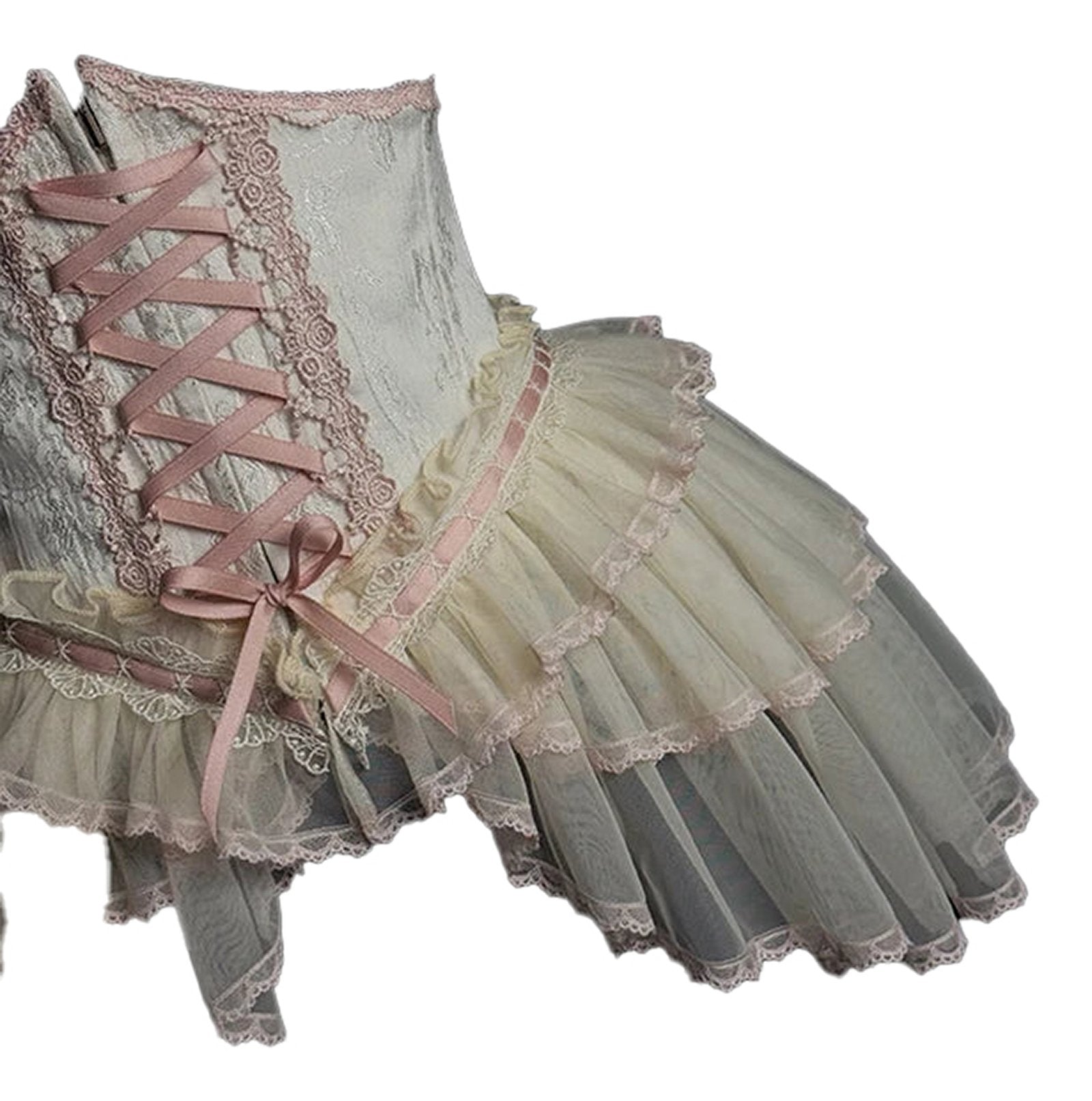 Elegant sweet lolita corset skirt with ruffled layers and lace details for a feminine style