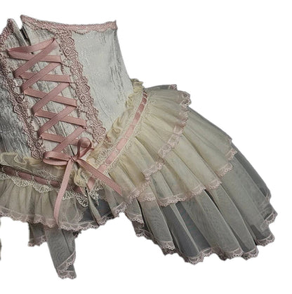 Elegant sweet lolita corset skirt with ruffled layers and lace details for a feminine style