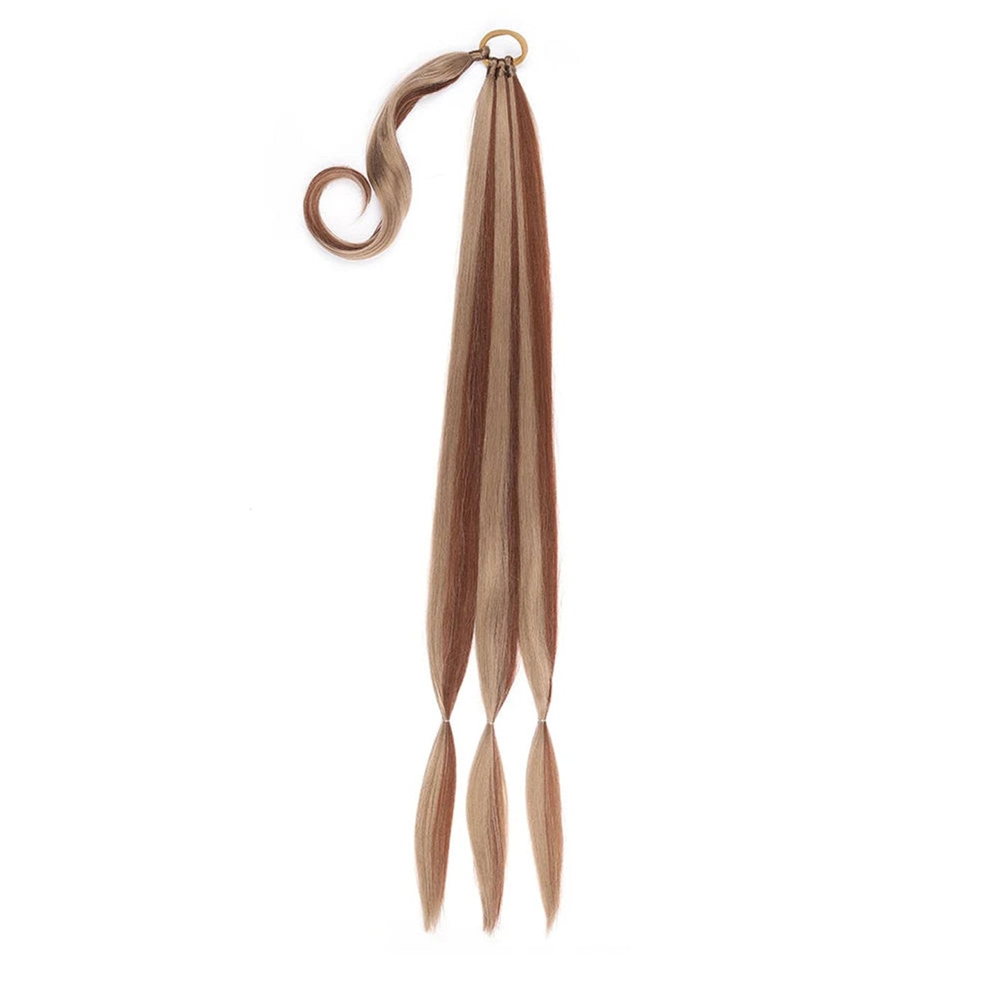 LuckeLadybug LLC long braided ponytail extension in blonde and light brown with a sleek finish