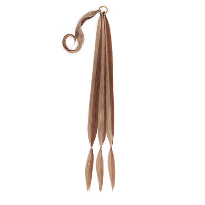LuckeLadybug LLC long braided ponytail extension in blonde and light brown with a sleek finish