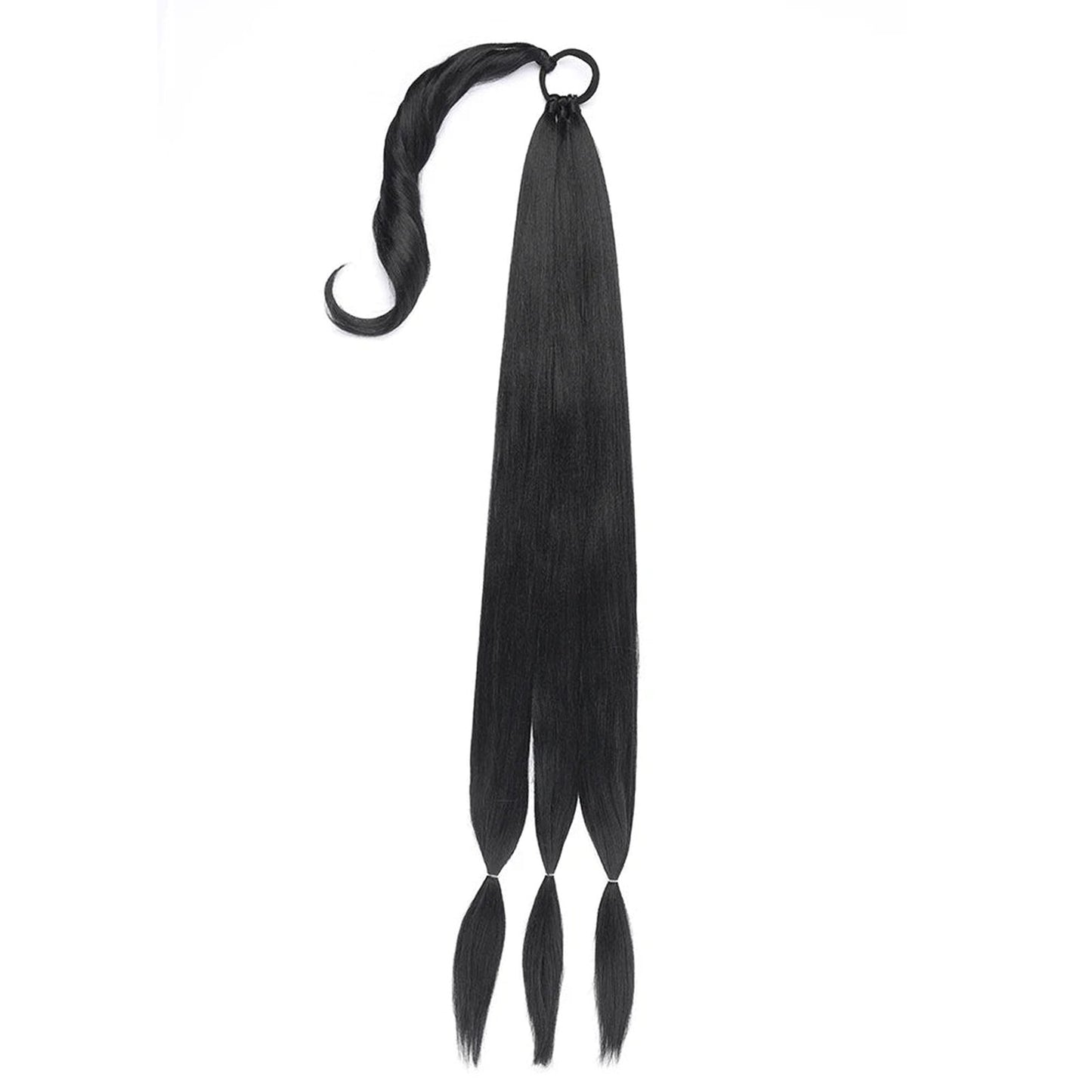 LuckeLadybug LLC long braided ponytail extension in sleek black for stylish hairstyles