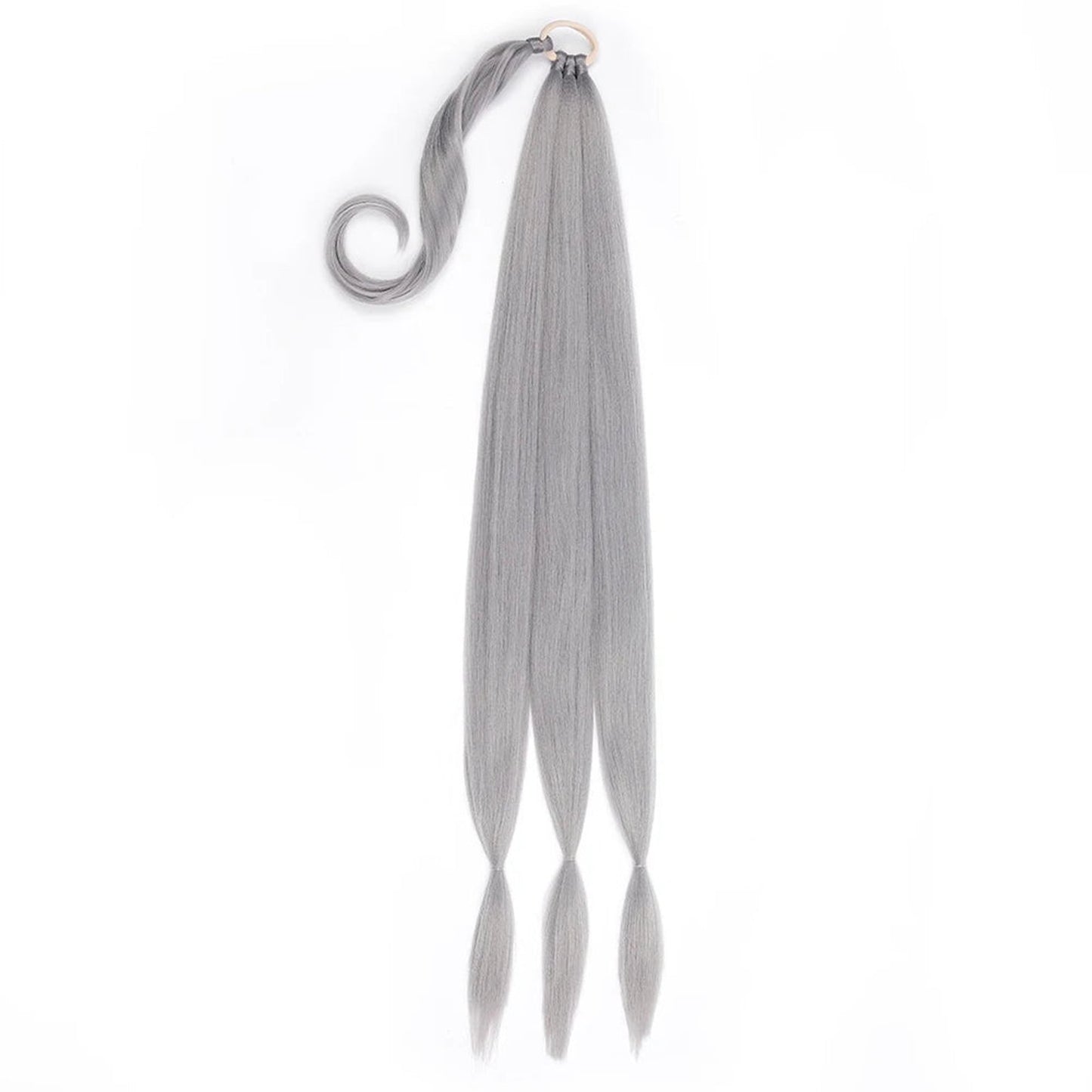 LuckeLadybug long braided ponytail extension in light gray with sleek, straight design for stylish looks