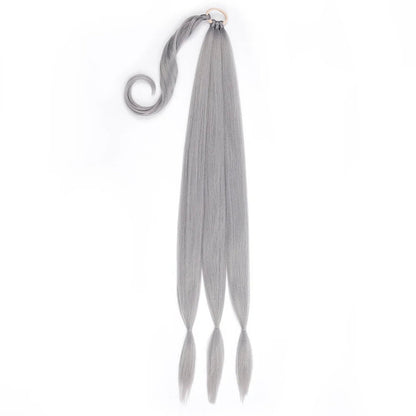 LuckeLadybug long braided ponytail extension in light gray with sleek, straight design for stylish looks