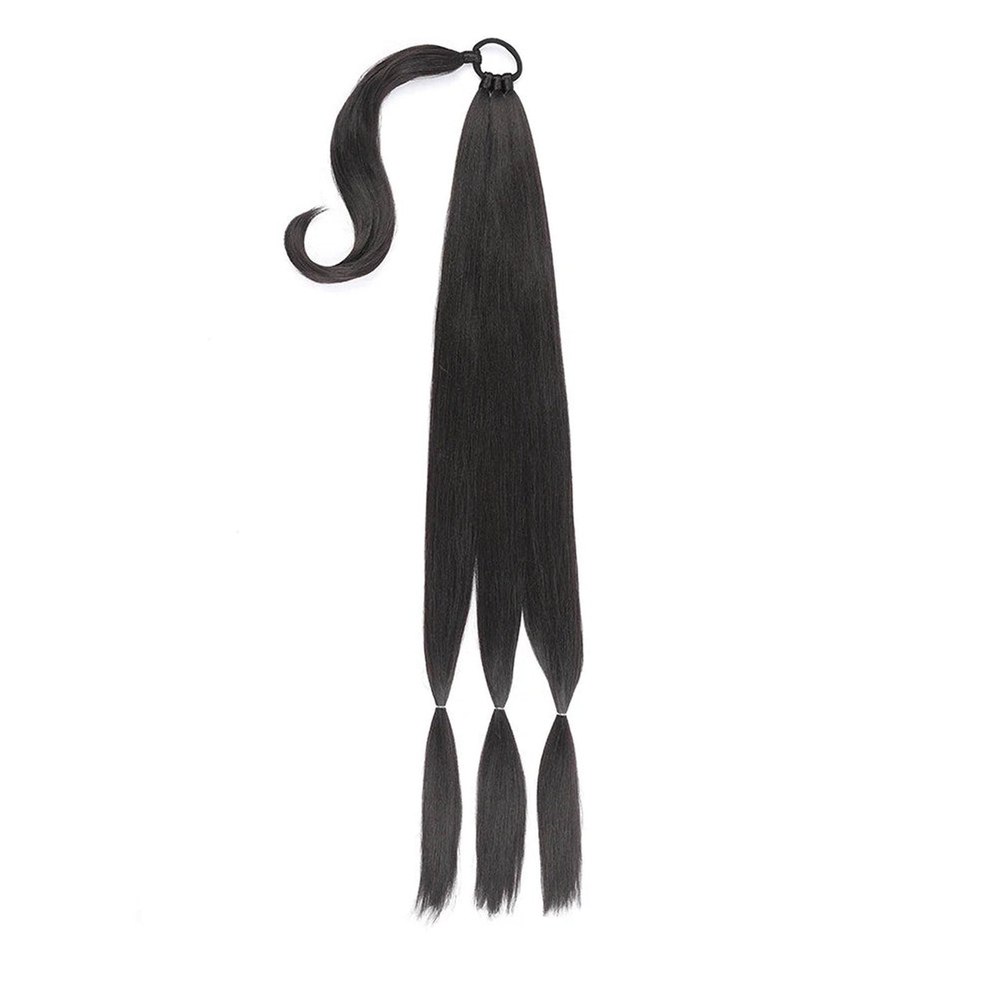 LuckeLadybug LLC long braided ponytail extension in sleek black for stylish hair transformations