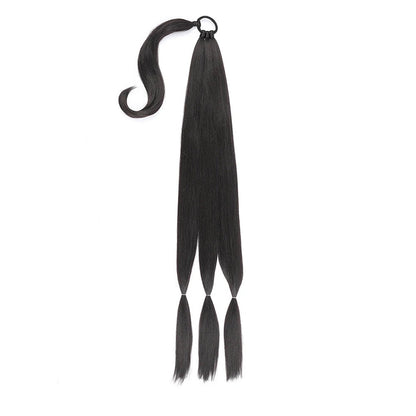 LuckeLadybug LLC long braided ponytail extension in sleek black for stylish hair transformations