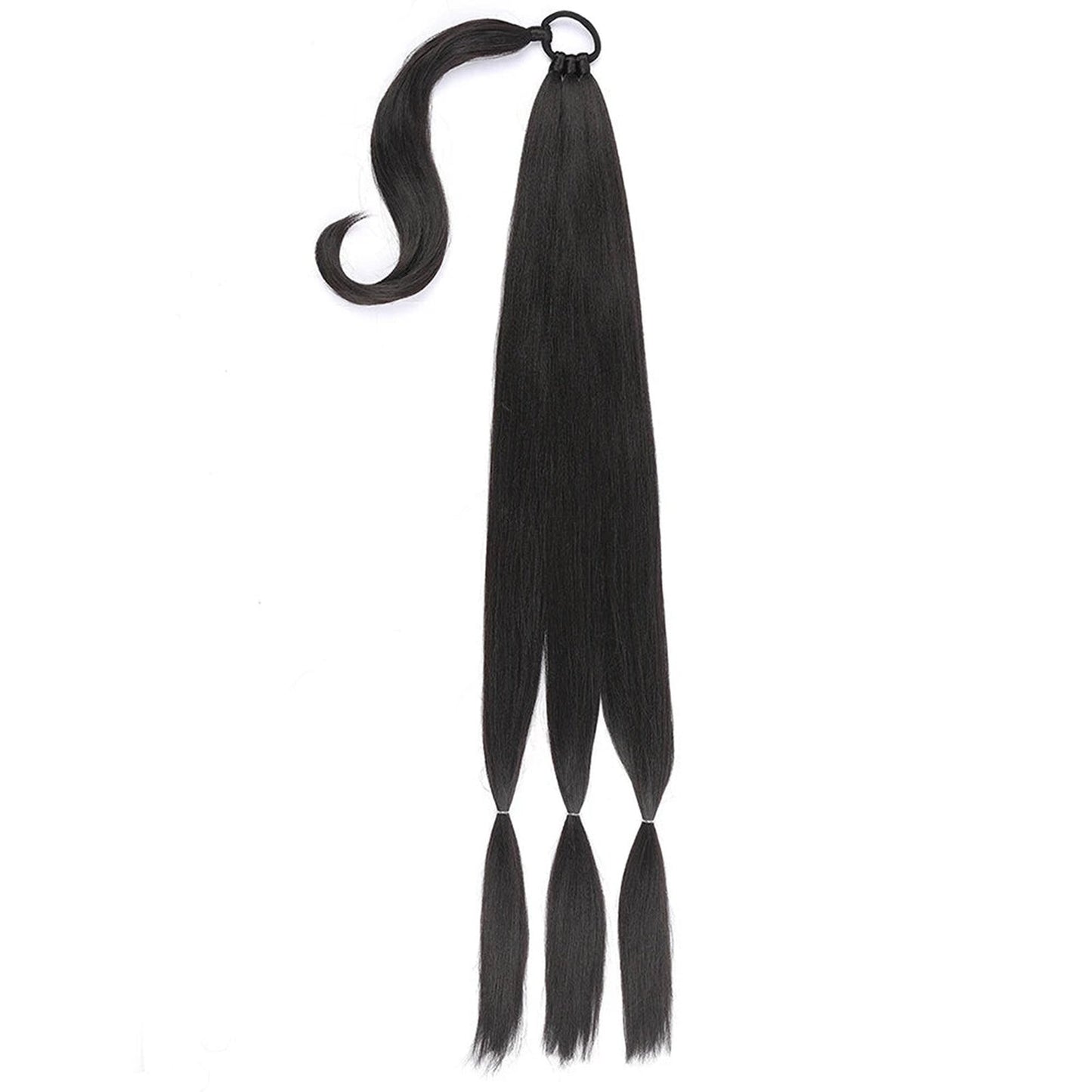 LuckeLadybug LLC long braided ponytail extension in sleek black for stylish hairstyles